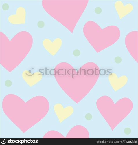 Spring vector seamless pattern with love hearts. Cute graphic design pattern for wrapping paper. For valentine day, anniversary, wedding, easter posdcards.