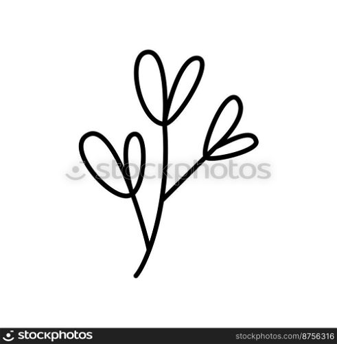 Spring Vector stylized leaves on branch with monoline. Scandinavian line illustration art element. Decorative summer floral image for greeting Valentine card or holiday poster.. Spring Vector stylized leaves on branch with monoline. Scandinavian line illustration art element. Decorative summer floral image for greeting Valentine card or holiday poster