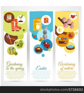 Spring vertical decorative banners set with gardening easter awakening of nature elements isolated vector illustration