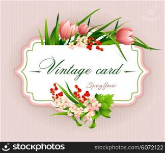 Spring vintage elegant card with flowers. Vector illustration. Spring vintage elegant card with flowers. Vector illustration EPS10