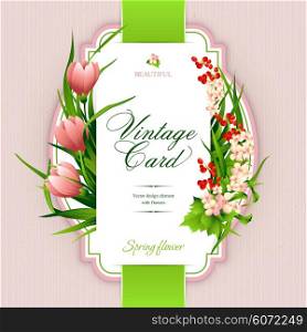 Spring vintage elegant card with flowers. Vector illustration. Spring vintage elegant card with flowers. Vector illustration EPS10
