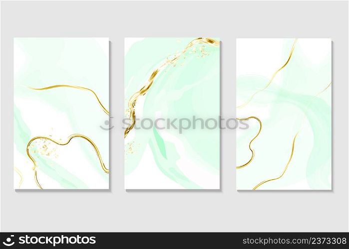 Spring wedding Invitation card template collection.Light green or mint watercolor wet texture.Fuid painting.Alcohol ink.