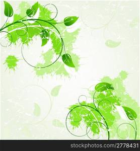 Spring white background with branch and swirls