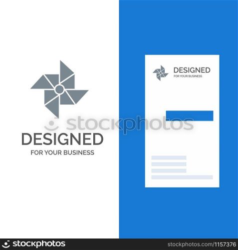 Spring, Wind, Windmill Grey Logo Design and Business Card Template