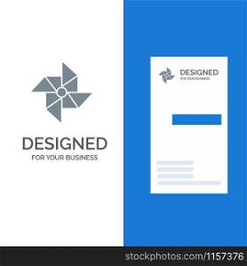 Spring, Wind, Windmill Grey Logo Design and Business Card Template