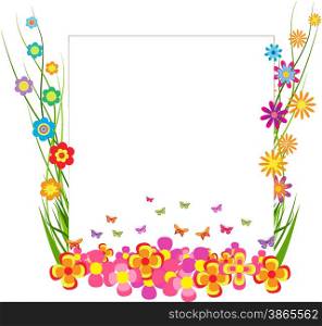 spring with grass and butterfly colorful banner