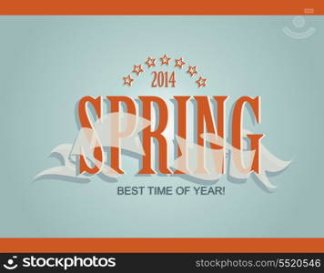 Spring word, ribbon and stars, vector