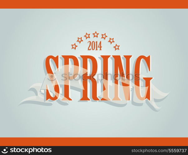 Spring word, ribbon and stars, vector