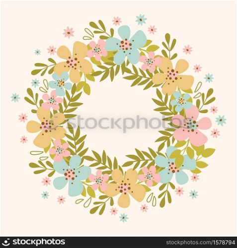 SPRING WREATH Floral Flower Hand Drawn Vector Illustration