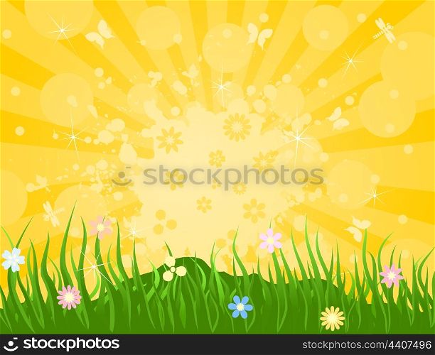 Spring6. Spring solar background and grass. A vector illustration