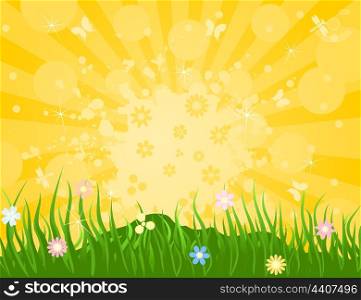 Spring6. Spring solar background and grass. A vector illustration