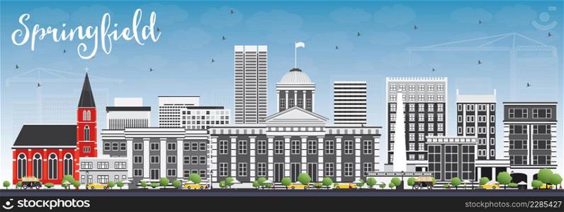 Springfield Skyline with Gray Buildings and Blue Sky. Vector Illustration. Business Travel and Tourism Concept with Modern Buildings. Image for Presentation Banner Placard and Web Site.