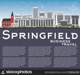 Springfield Skyline with Gray Buildings, Blue Sky and Copy Space. Vector Illustration. Business Travel and Tourism Concept . Image for Presentation Banner Placard and Web Site.