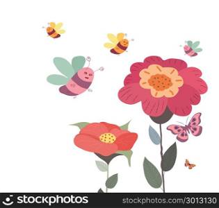 Springs flowers and bee background
