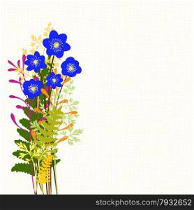 Springtime Blue Hepatica Nobilis with Colorful Wild Grass Background