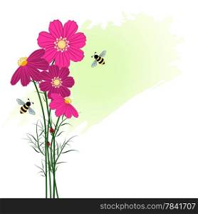 Springtime Colorful Flower with Bee Background