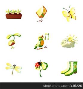 Springtime icons set. Cartoon illustration of 9 springtime vector icons for web. Springtime icons set, cartoon style