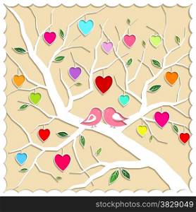 Springtime Love Tree and Birds Illustration