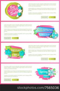 Springtime offer proposition seasonal sale, floral tag, flowers on web poster with text sample. Best spring discount 30 percent off price banner vector. Springtime Offer Proposition Seasonal Sale Poster
