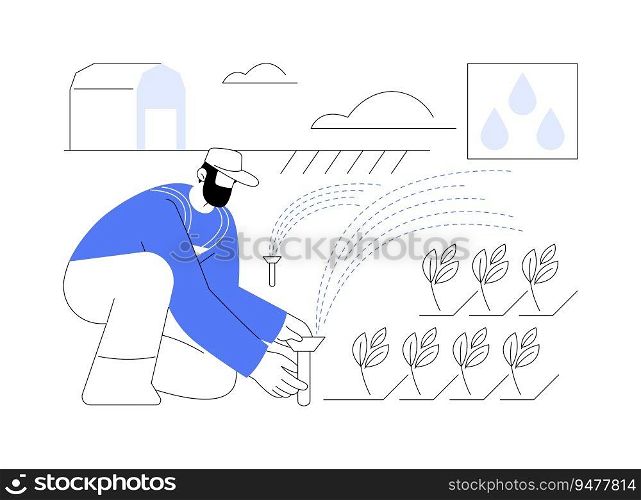 Sprinkle irrigation systems abstract concept vector illustration. Worker setting irrigation equipment on farm field, agribusiness industry, agricultural input sector abstract metaphor.. Sprinkle irrigation systems abstract concept vector illustration.