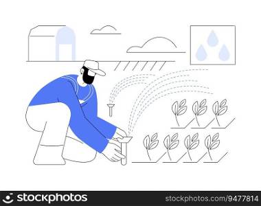 Sprinkle irrigation systems abstract concept vector illustration. Worker setting irrigation equipment on farm field, agribusiness industry, agricultural input sector abstract metaphor.. Sprinkle irrigation systems abstract concept vector illustration.