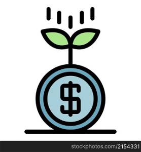 Sprout from a coin icon. Outline sprout from a coin vector icon color flat isolated. Sprout from a coin icon color outline vector