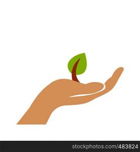 Sprout in hand flat icon. Colorful environmental protection symbol. Sprout in hand flat icon