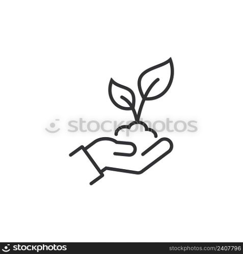 Sprout in hand icon. Leaf and hand vector desing.
