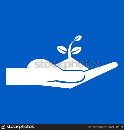 Sprout in the human hand in simple style isolated on white background vector illustration. Sprout in the human hand icon white