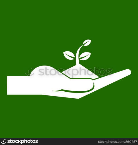 Sprout in the human hand in simple style isolated on white background vector illustration. Sprout in the human hand icon green