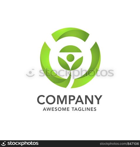 sprout leaf with green circle logo vector