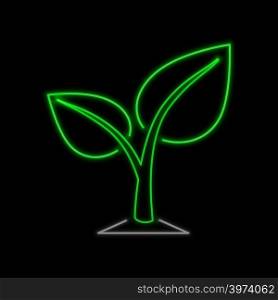 Sprout neon sign. Bright glowing symbol on a black background. Neon style icon.
