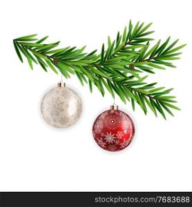 Spruce branch fir with christmas ball. Vector Illustration EPS10. Spruce branch fir with christmas ball. Vector Illustration