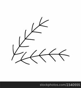 Spruce branch in doodle style. Vector linear icon. Sticker for New Year and Christmas.