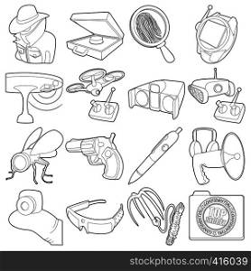 Spy and security icons set. Outline illustration of 16 spy and security vector icons for web. Spy and security icons set, outline style