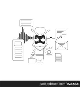 Spy bot thin line concept vector illustration. Messages spying software. Collecting personal information. Bad robot 2D cartoon character for web design. Malicious malware creative idea