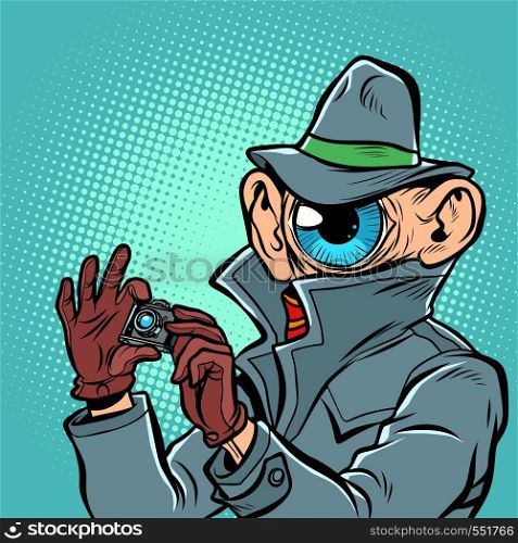 spy eye surveillance. Comic cartoon pop art retro vector illustration hand drawing. spy eye surveillance