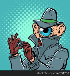 spy eye surveillance. Comic cartoon pop art retro vector illustration hand drawing. spy eye surveillance
