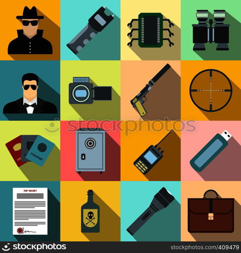 Spy flat icons set for web and mobile devices. Spy flat icons