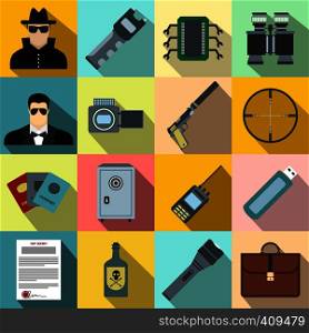Spy flat icons set for web and mobile devices. Spy flat icons