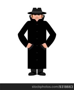 Spy in hat and coat isolated. Secret agent in cloak. Detective retro. Vector illustration.
