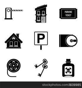 Spy movie icons set. Simple set of 9 spy movie vector icons for web isolated on white background. Spy movie icons set, simple style