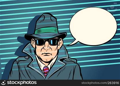 spy secret agent. Comic cartoon pop art retro vector illustration drawing. spy secret agent