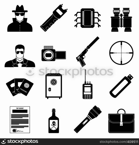 Spy simple icons set isolated on white background. Spy simple icons