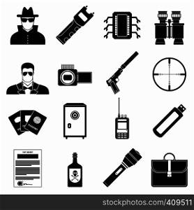 Spy simple icons set isolated on white background. Spy simple icons