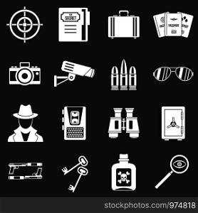 Spy tools icons set vector white isolated on grey background . Spy tools icons set grey vector