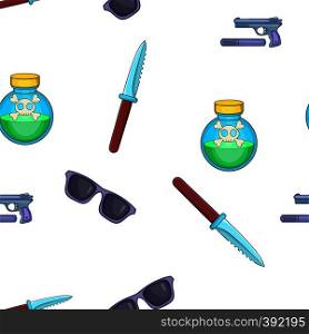 Spy tools pattern. Cartoon illustration of spy tools vector pattern for web. Spy tools pattern, cartoon style
