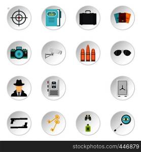 Spy tools set icons in flat style isolated on white background. Spy tools set flat icons