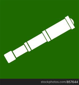 Spyglass icon white isolated on green background. Vector illustration. Spyglass icon green