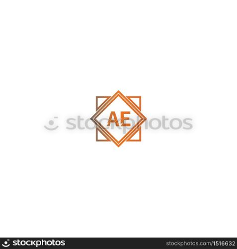 Square AE logo letters design concept in black and orange color illustration